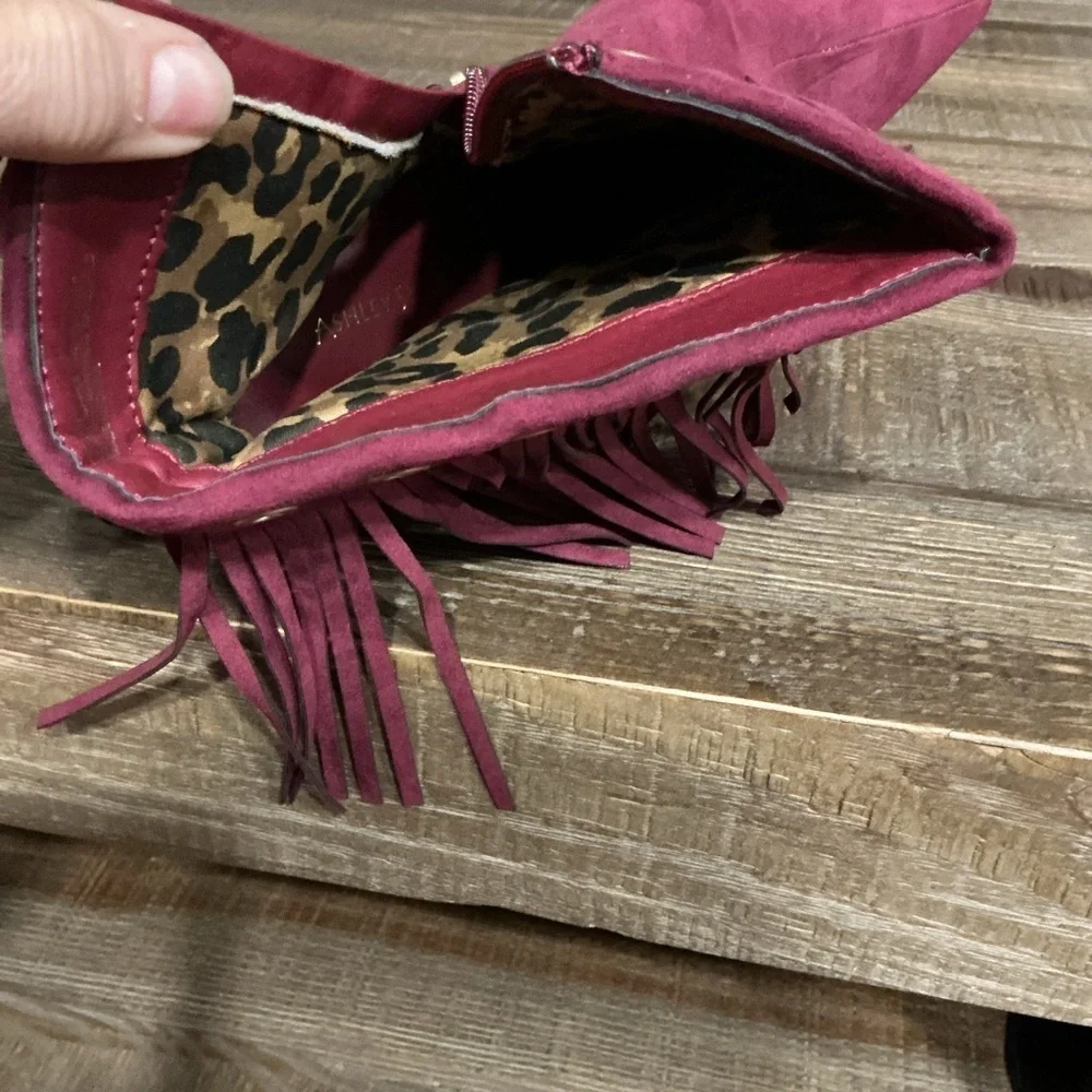 ASHLEY STEWART Grommet Fringe Bootie Fashion Boots Burgundy Sz 11w